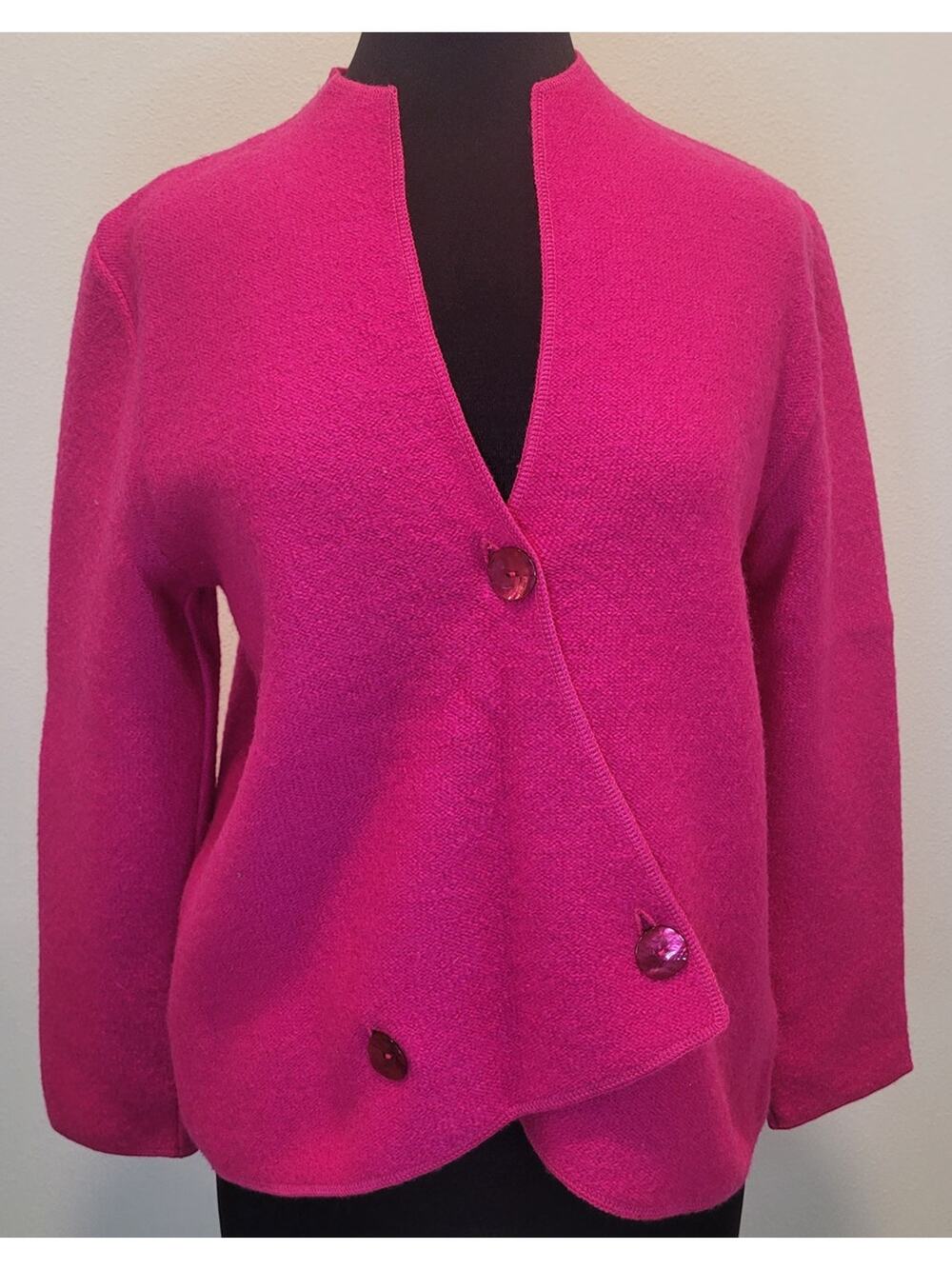 VTG 80s Avant Garde Wool Cardigan Fuchsia Asymmetrical M